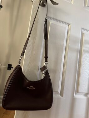 Coach Dark Brown Pebbled Leather Shoulder Hobo with Silver Hardware